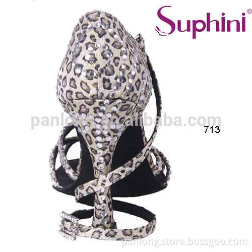 Suphini Leopard Satin Sport Dance Shoes Latin